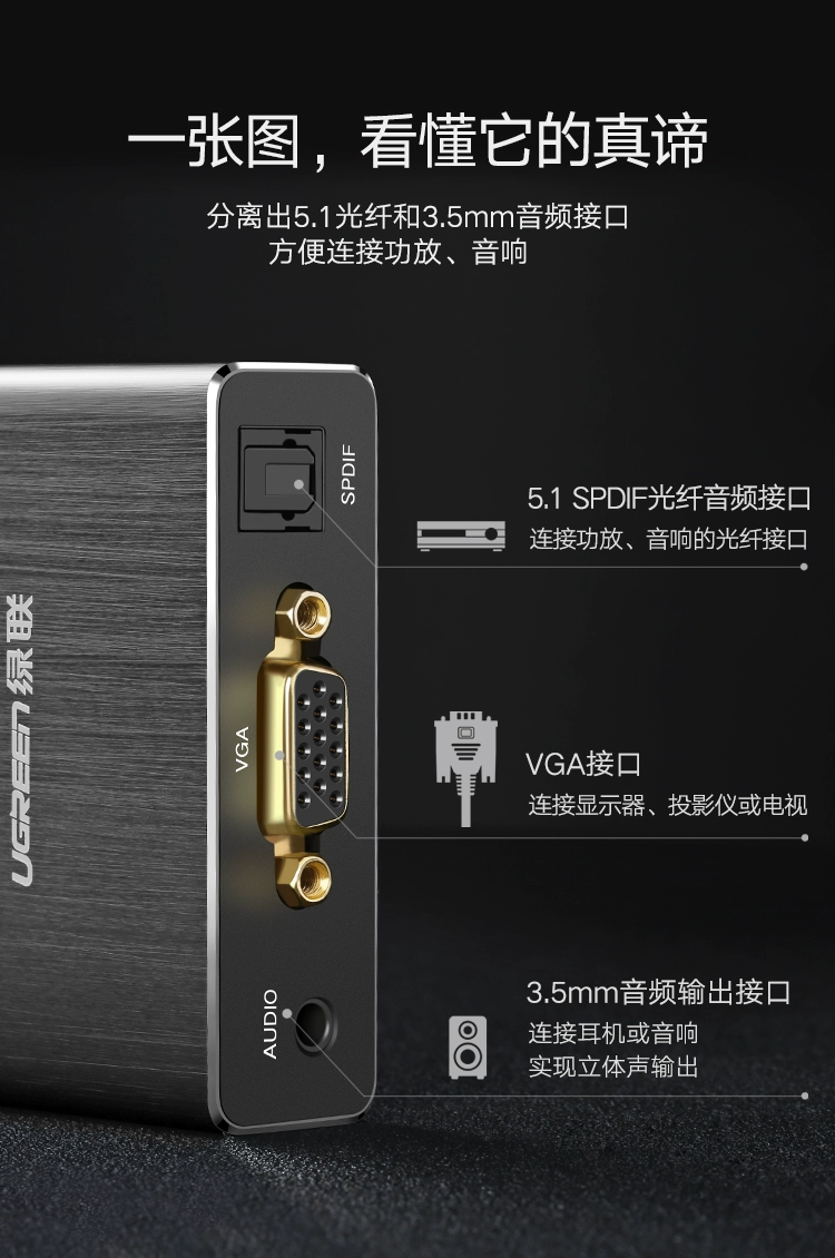 ugreen绿联-更专业更安心的数码品牌 绿联hdmi音频分离器,hdmi转vga 3.5mm转换器