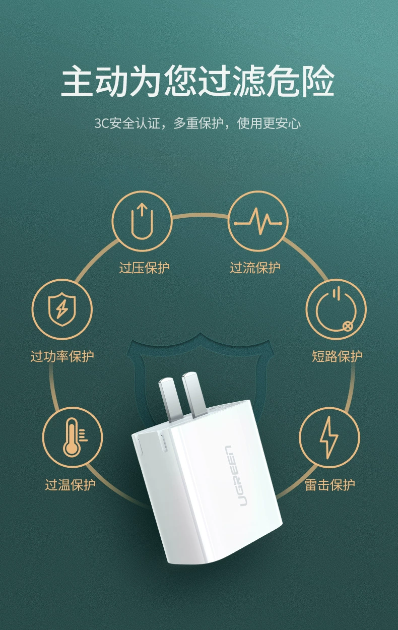 ugreen绿联-更专业更安心的数码品牌 绿联pd qc/fcp双快充充电器