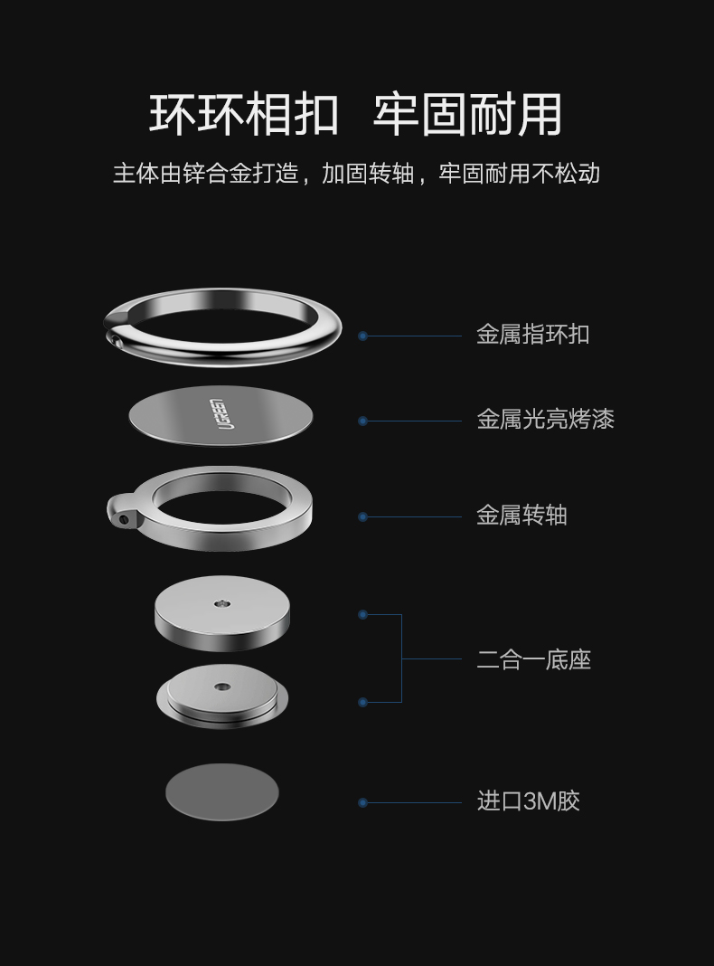 绿联指环扣手机支架，粘贴式手机通用懒人支架