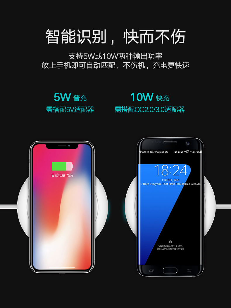 ugreen绿联-更专业更安心的数码品牌 绿联qi无线充电器,iphone8三星s8苹果x专用qi快充底座