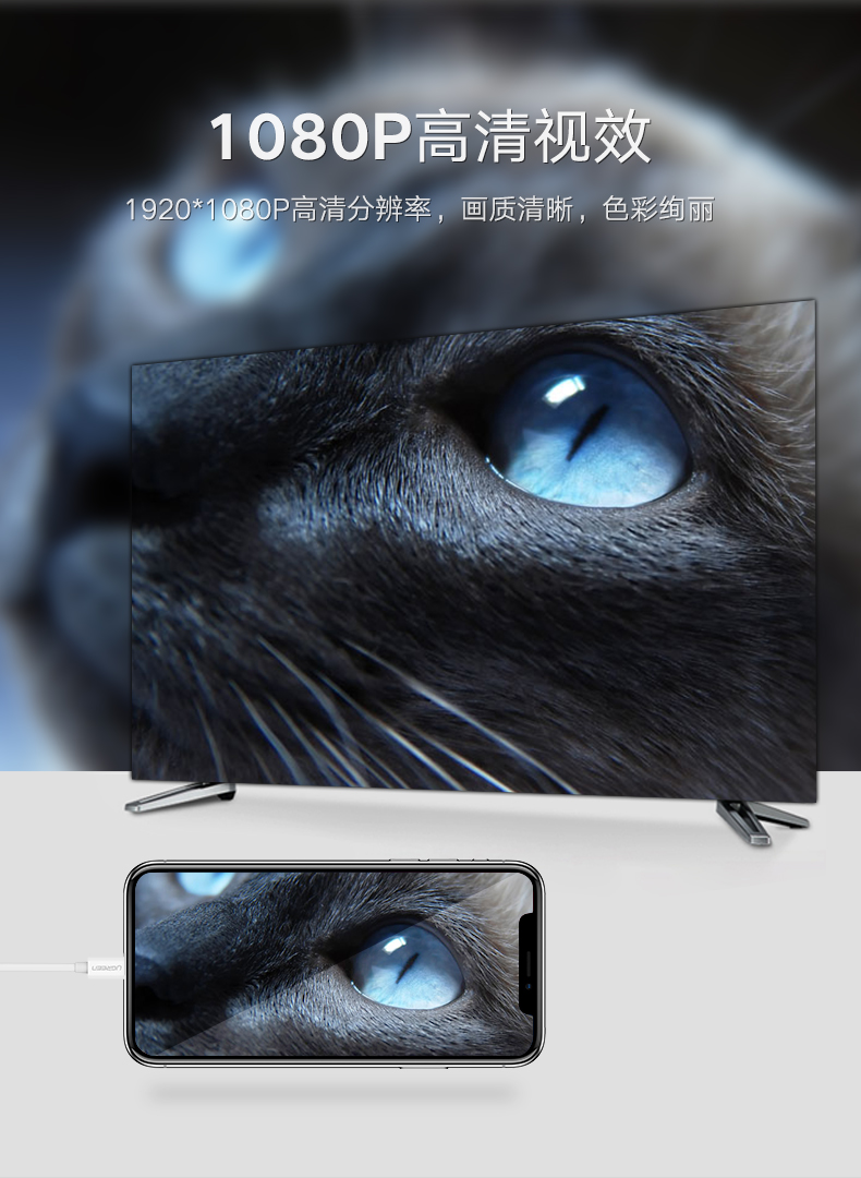 绿联手机投屏线，安卓/苹果全兼容手机电视视频转换器