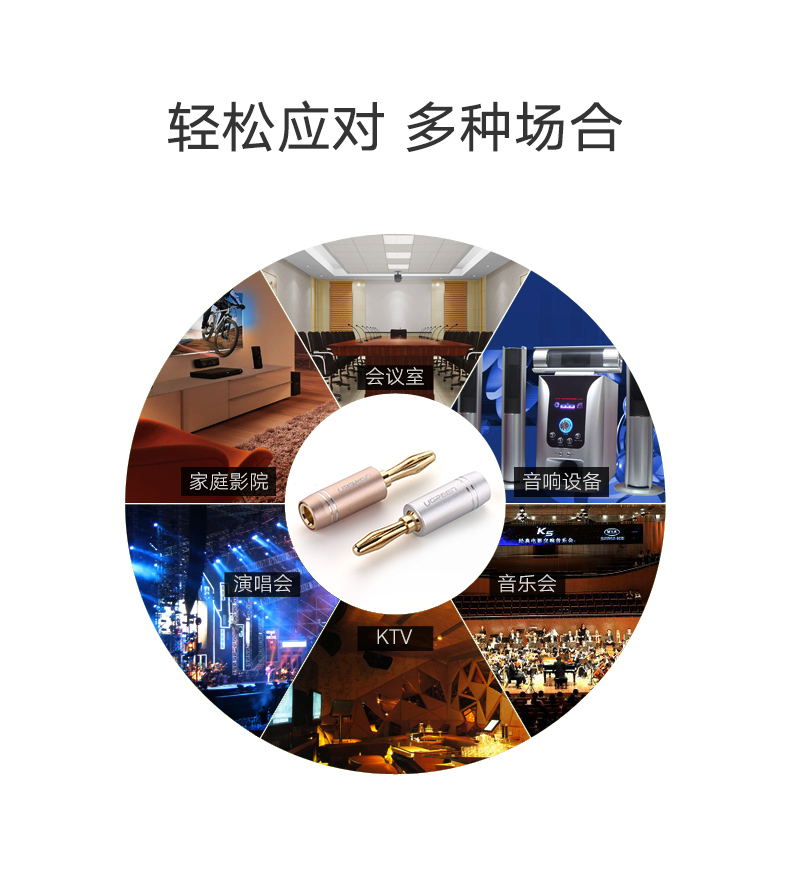 绿联音响转接头，香蕉头插头纯铜镀金音频线接头