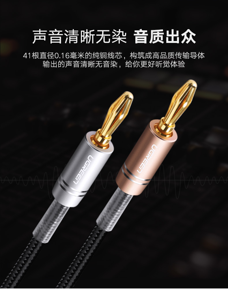 绿联香蕉头音箱线，发烧级双头功放音响喇叭连接线