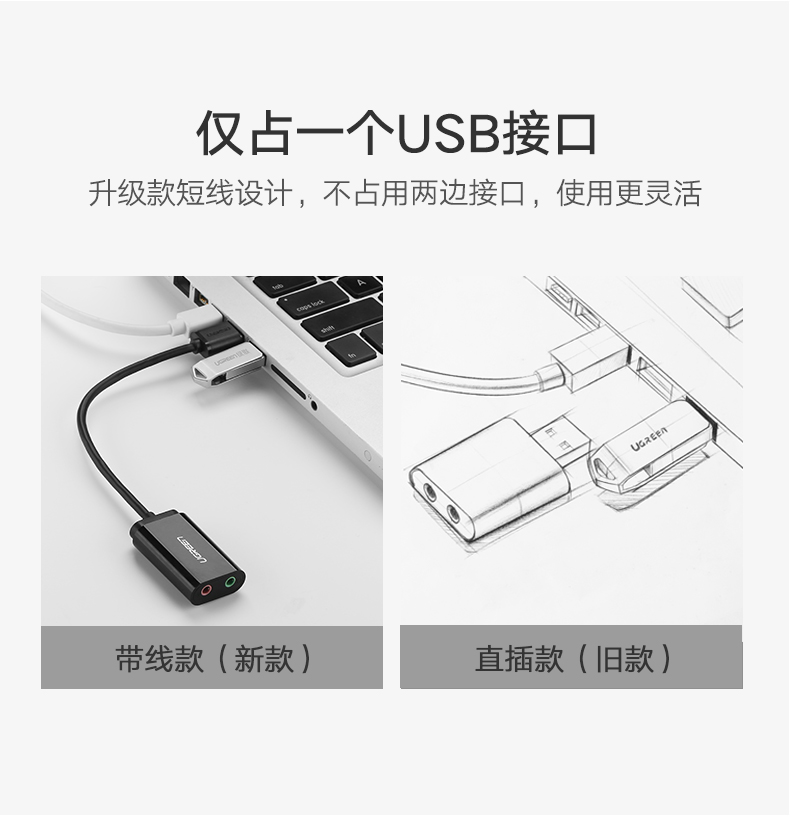 绿联usb外置声卡，usb转耳机麦克风音响3.5mm音频线