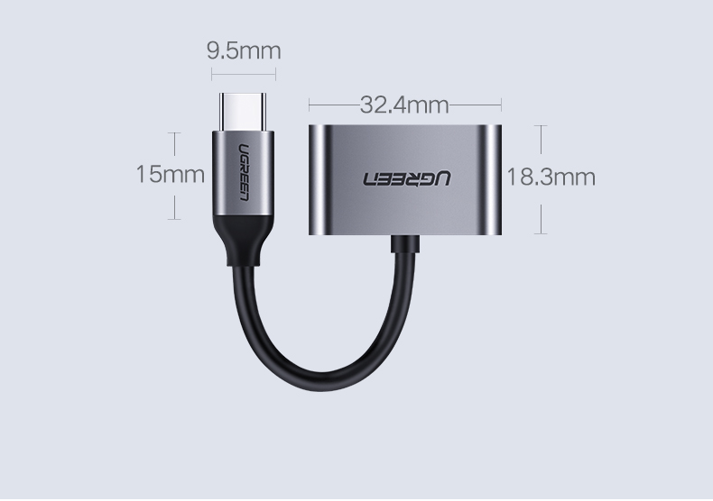 绿联type-c转耳机口一拖二转换器