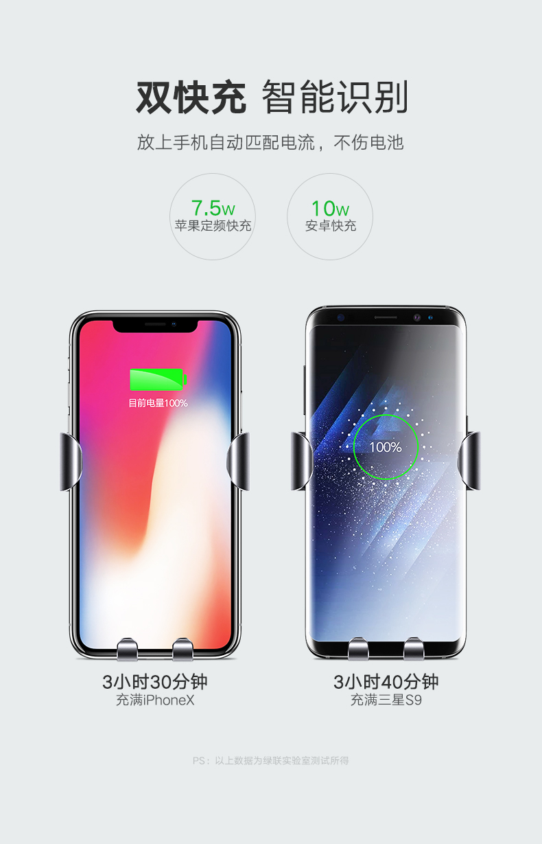 ugreen绿联-更专业更安心的数码品牌 绿联车载无线充电器,手机支架款安卓苹果双快充模式