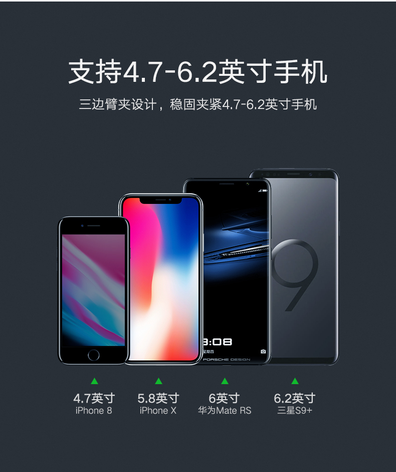 ugreen绿联-更专业更安心的数码品牌 绿联车载无线充电器,手机支架款安卓苹果双快充模式