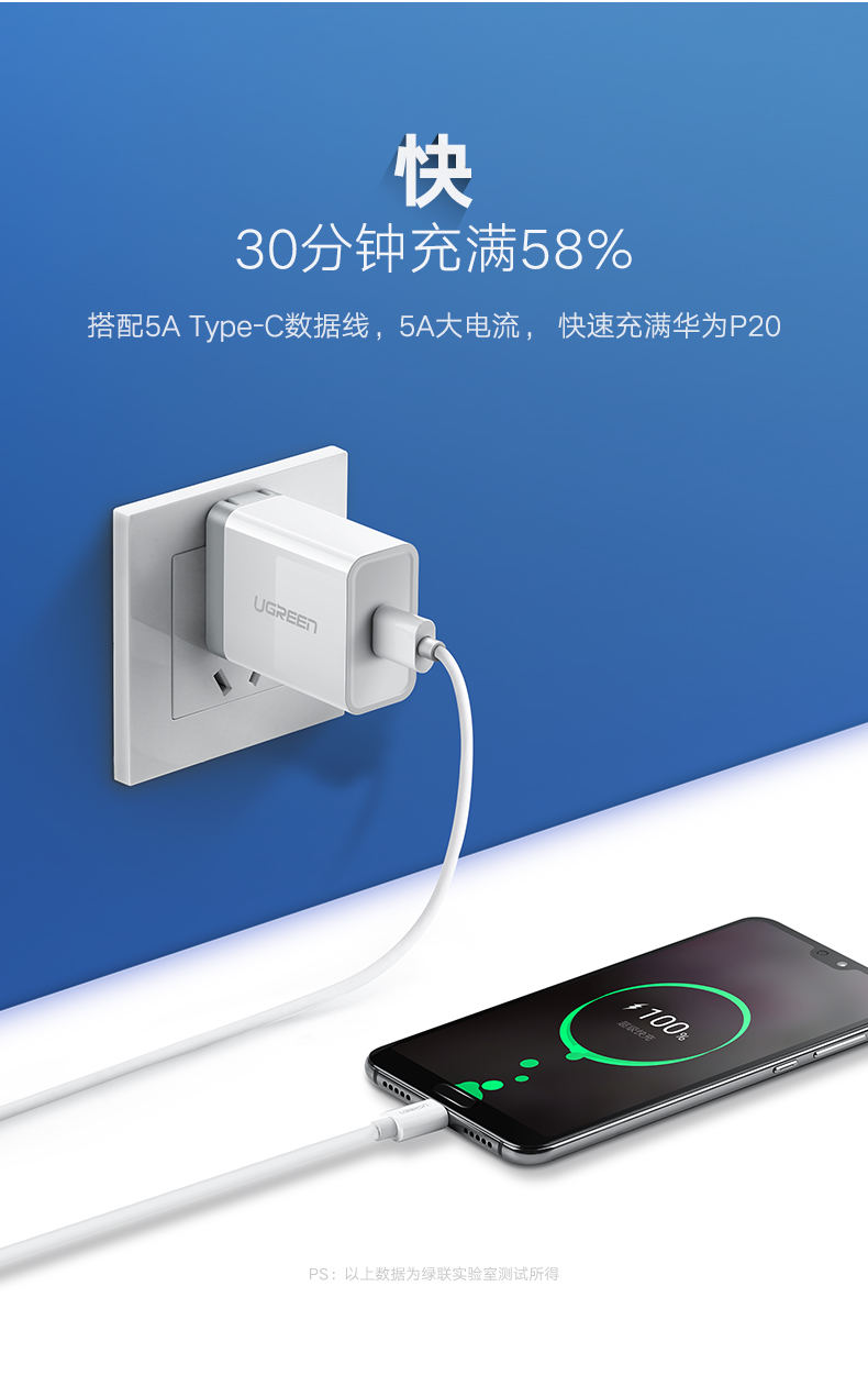 ugreen绿联-更专业更安心的数码品牌 绿联华为超级快充充电器,5a电流支持原装scp快充