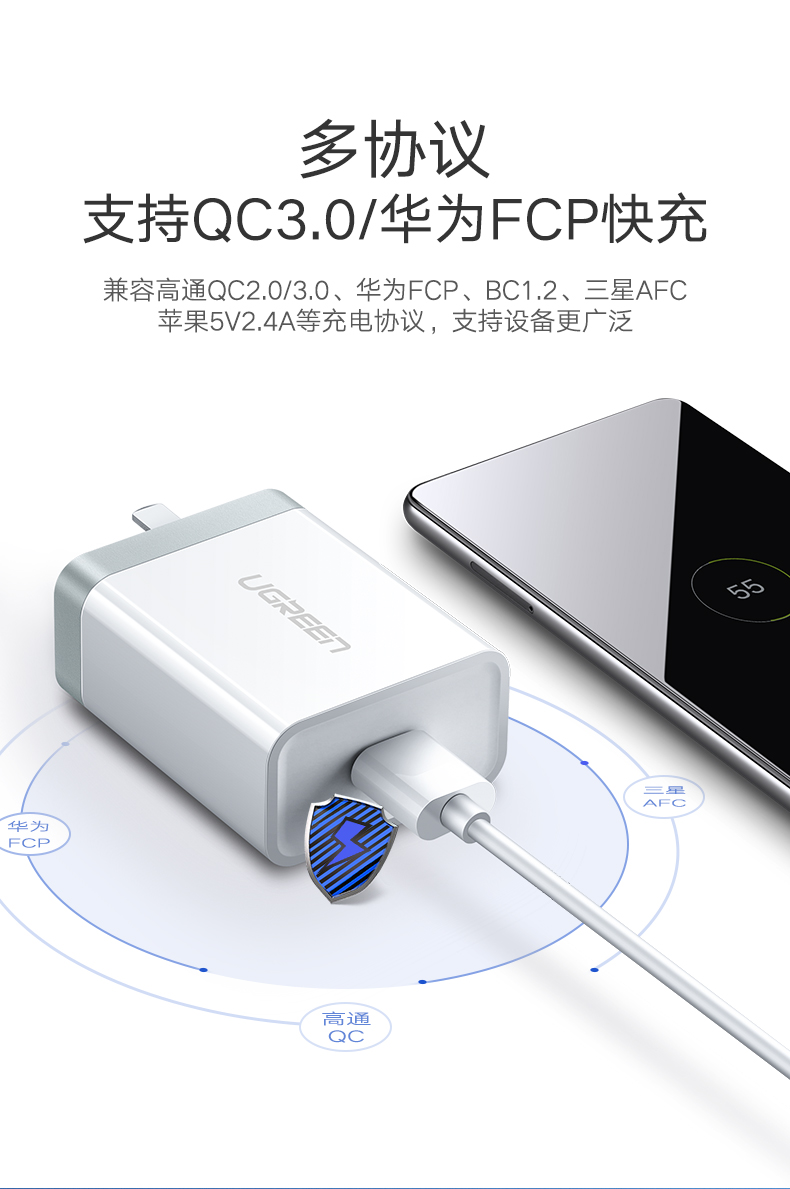 ugreen绿联-更专业更安心的数码品牌 绿联华为超级快充充电器,5a电流支持原装scp快充