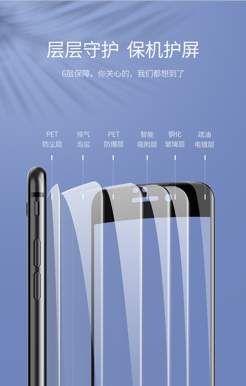 绿联iphone 7/8plus钢化膜，全屏包边防指纹手机贴膜