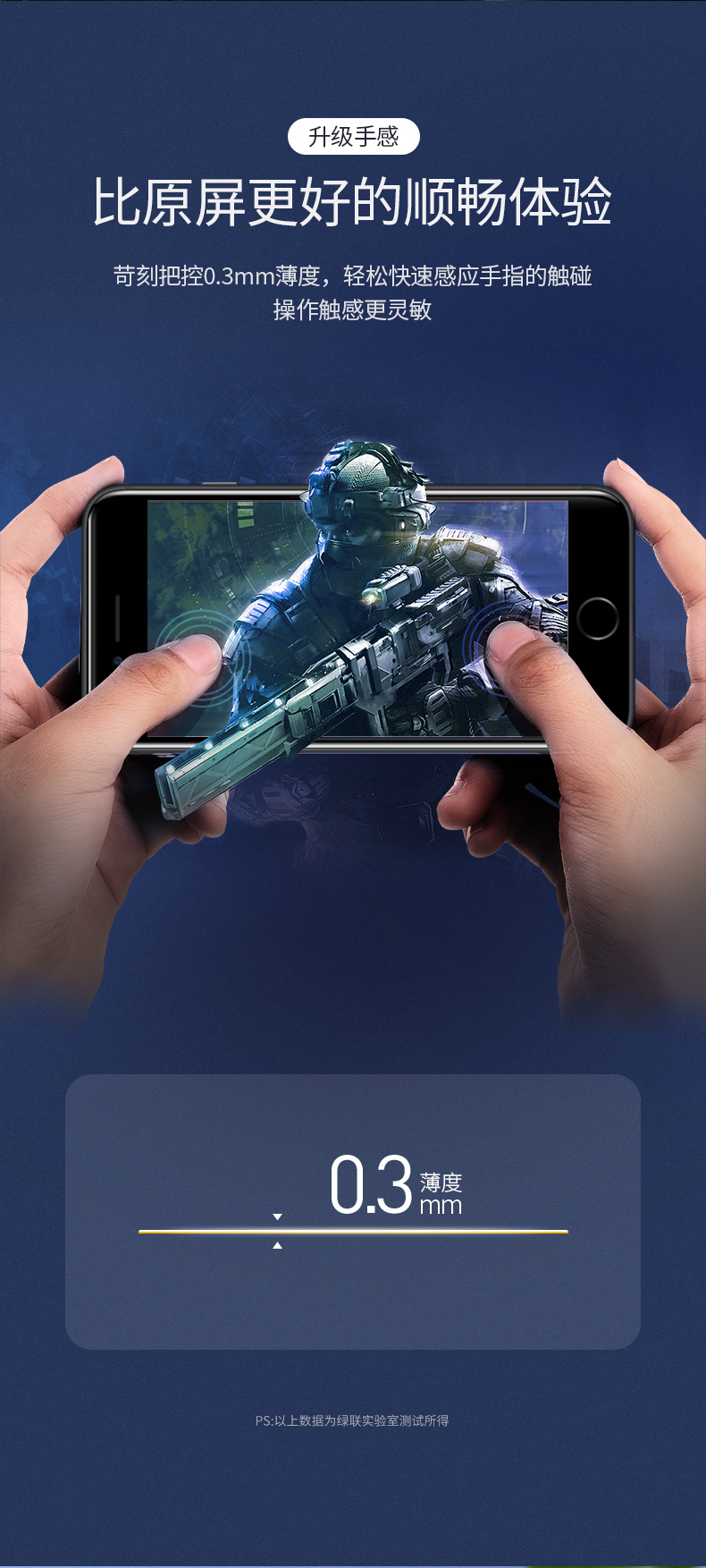 绿联iphone 7/8plus钢化膜，全屏包边防指纹手机贴膜