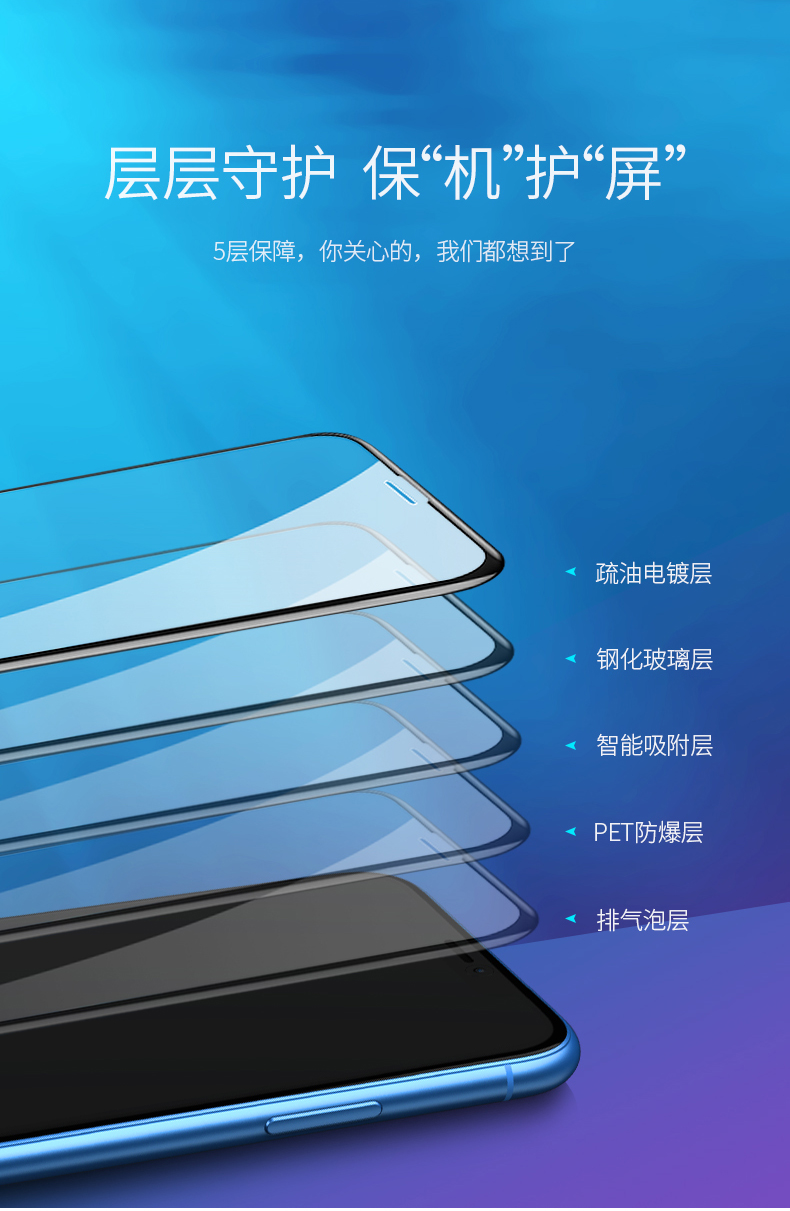 绿联iphone xr钢化膜，9d全屏蓝光防爆手机贴膜