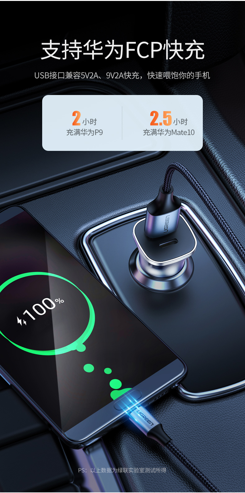 绿联pd快充车载充电器，type-c usb一拖二点烟器车充