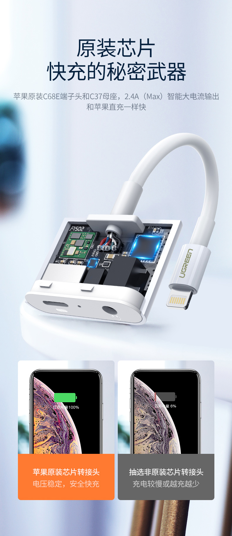 绿联lightning转耳机 充电二合一转换器