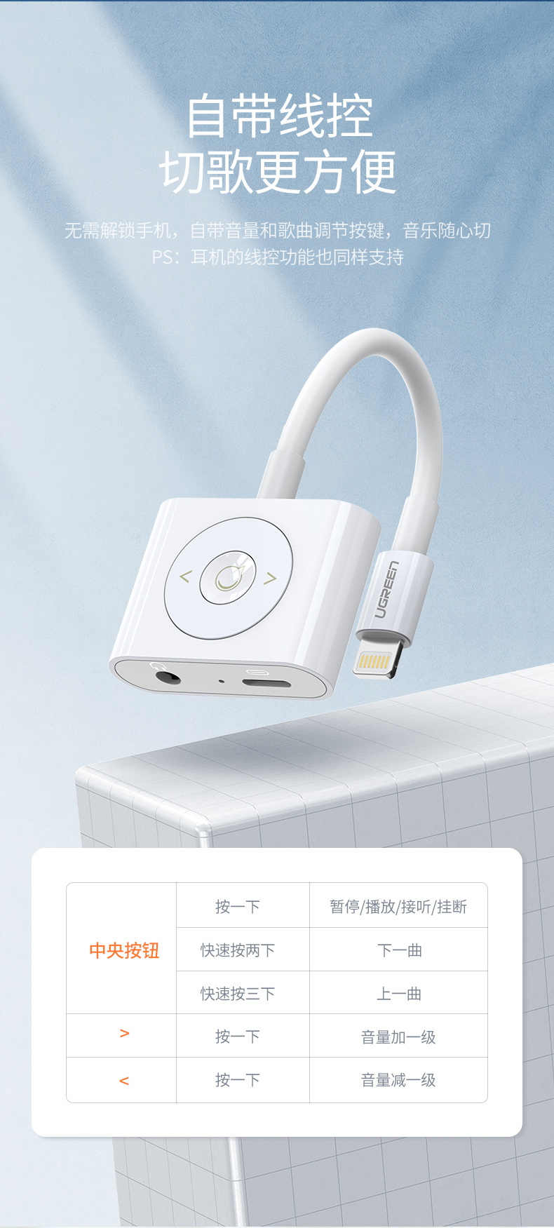 绿联lightning转耳机 充电二合一转换器