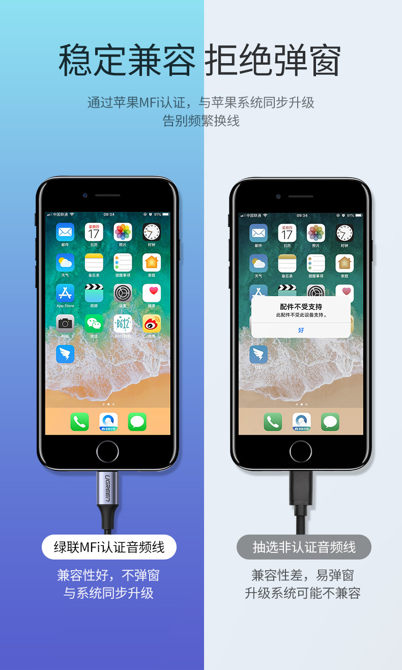 绿联lightning转3.5mm苹果音频转接线