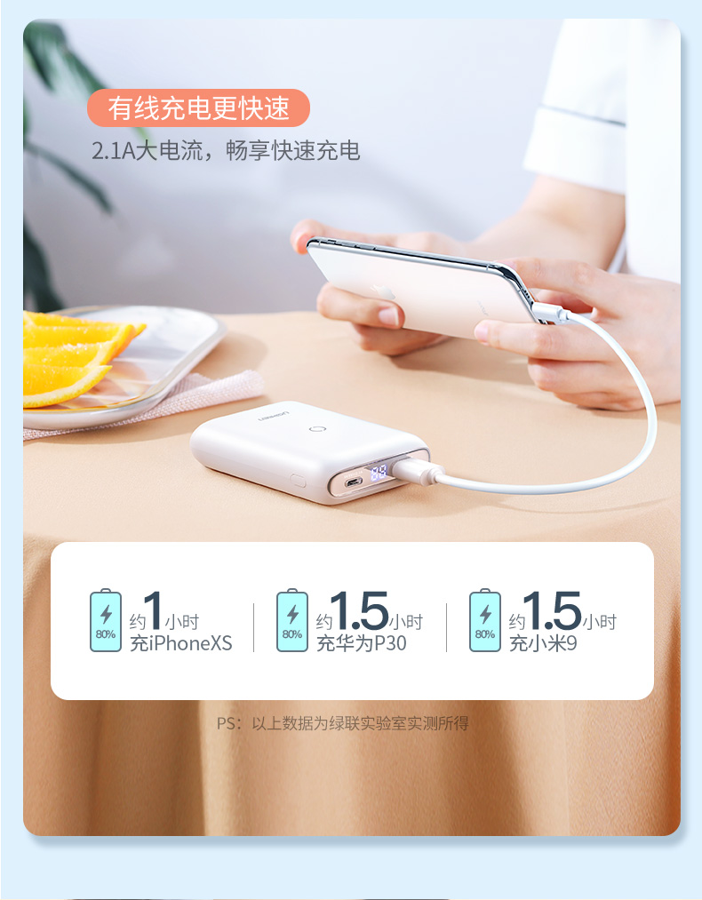 ugreen绿联-更专业更安心的数码品牌 绿联无线充电宝10000mah轻薄款