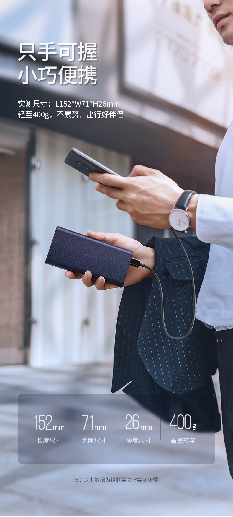 ugreen绿联-更专业更安心的数码品牌 2万毫安移动电源,超级快充充电宝,scp