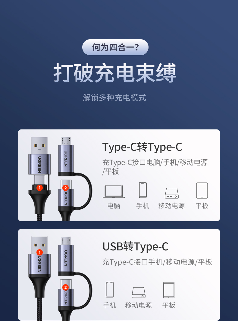绿联type-c四合一数据线 绿联type-c四合一数据线