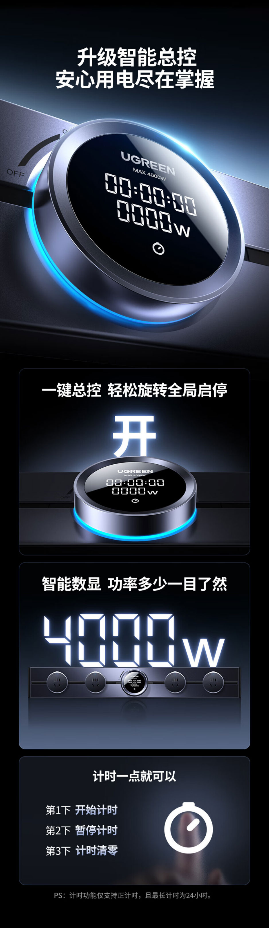 ugreen-绿联-s910-明装轨道插座套装-铝合金 pc(轨道)pc(插座适配器)