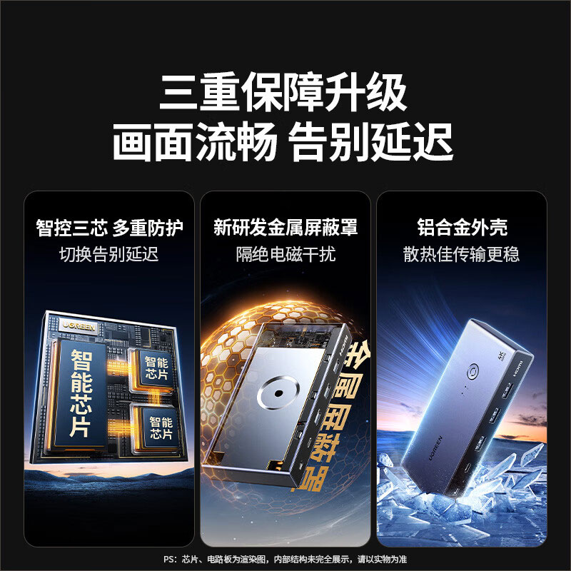 绿联kvm切换器 hdmi2.0 4k/60hz 双电脑共享显示器