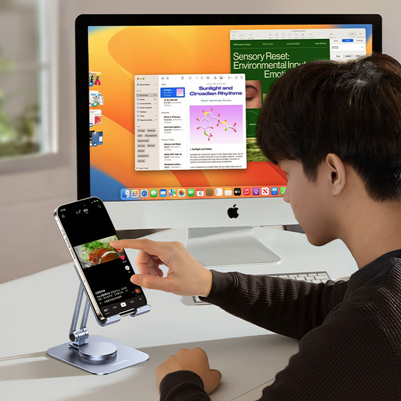 绿联桌面手机平板支架，360度旋转升降折叠支架