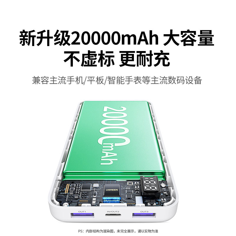 绿联 20000mah充电宝双向快充自带屏幕显示