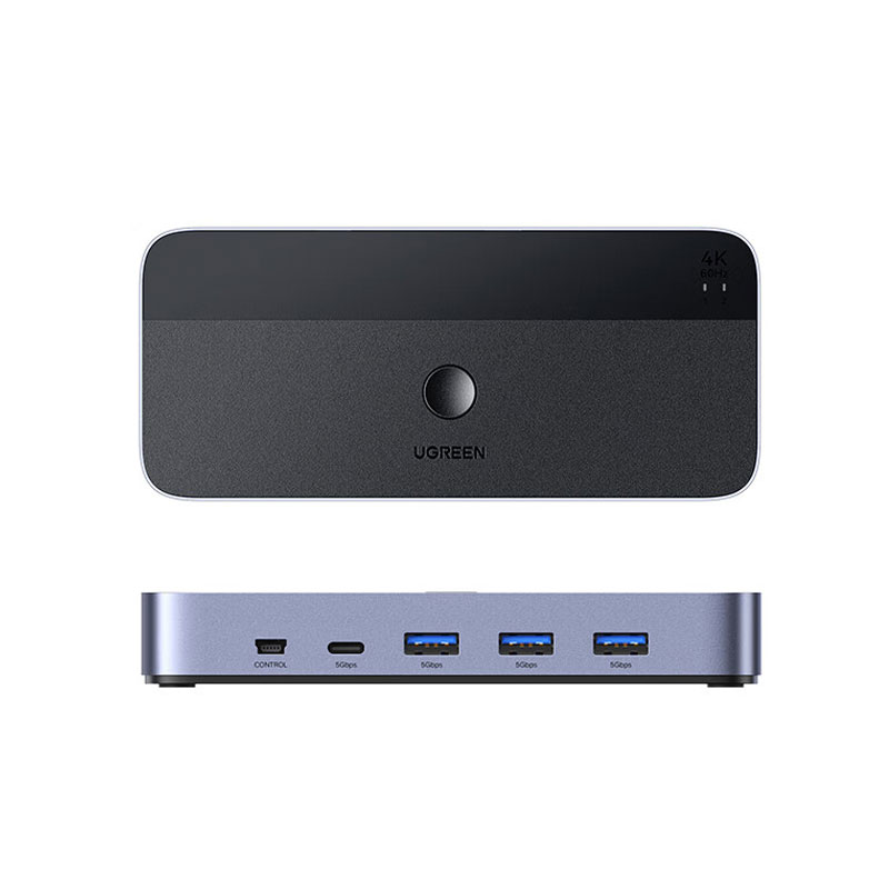 绿联kvm切换器 hdmi2.0 二进一出 电脑显示器共享切换器