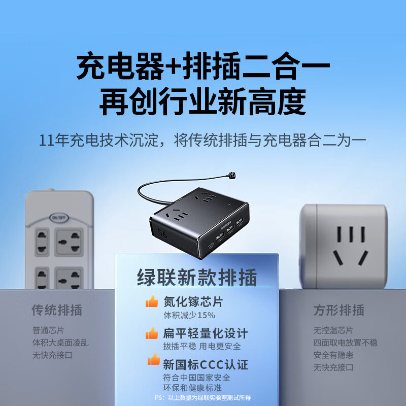 绿联氮化镓20w快充插排 迷你多功能智充魔盒