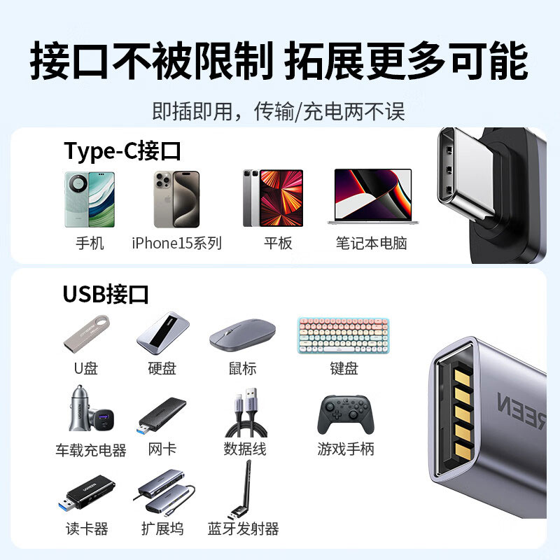 绿联type-c转usb otg转接头 电脑手机通用