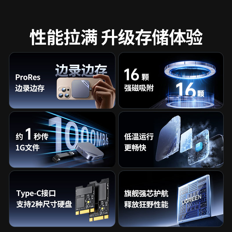 绿联磁吸硬盘盒 nvme协议支持2230/2242固态硬盘