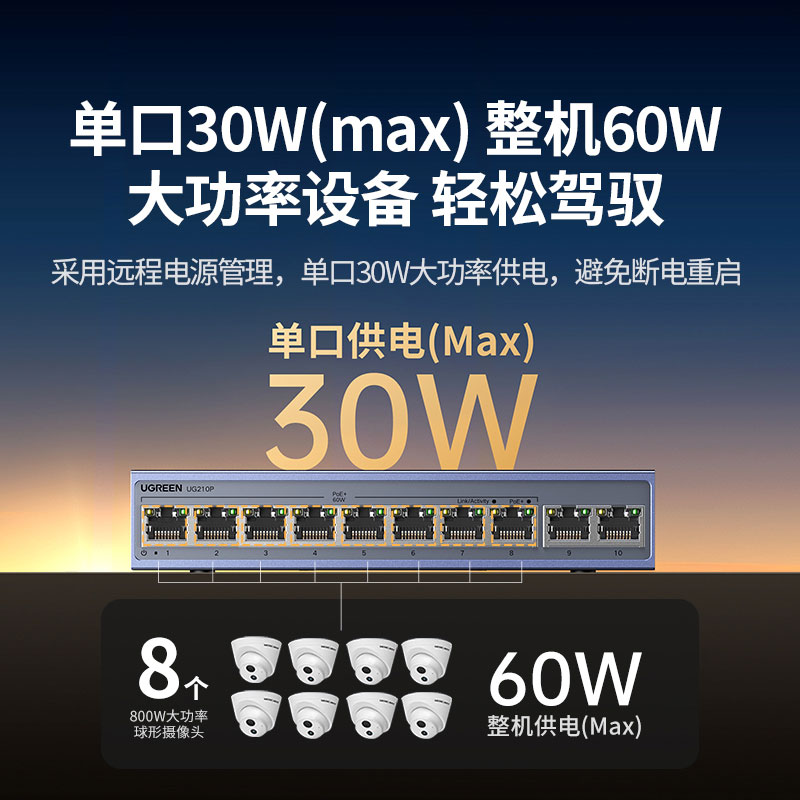 绿联10口千兆poe交换机