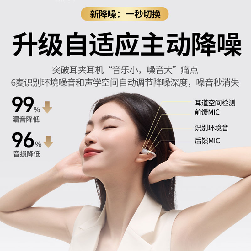 绿联hitune s8 ai主动降噪耳夹式蓝牙耳机