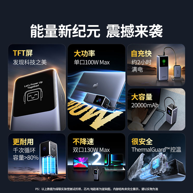 绿联 能量湃pro 130w快充移动电源