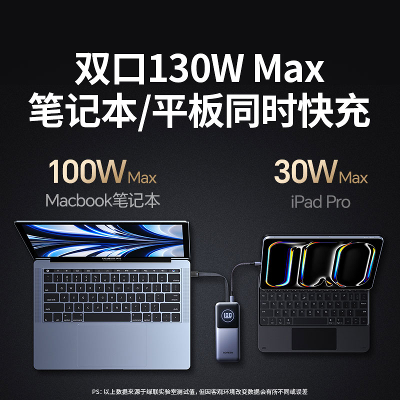 绿联 能量湃pro 130w 自带线 快充移动电源