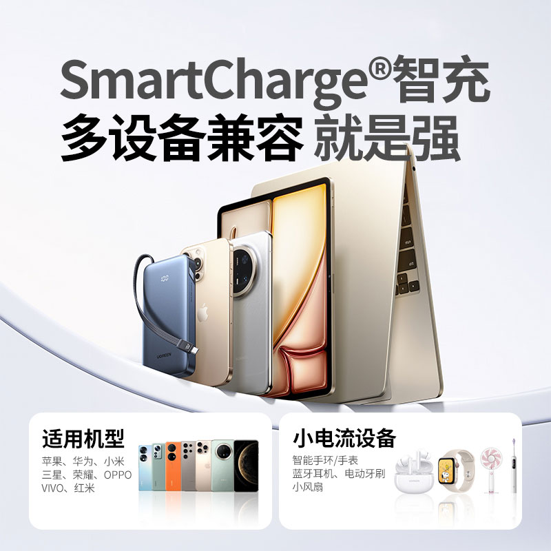 绿联自带线充电宝 20000mah电池45w快充