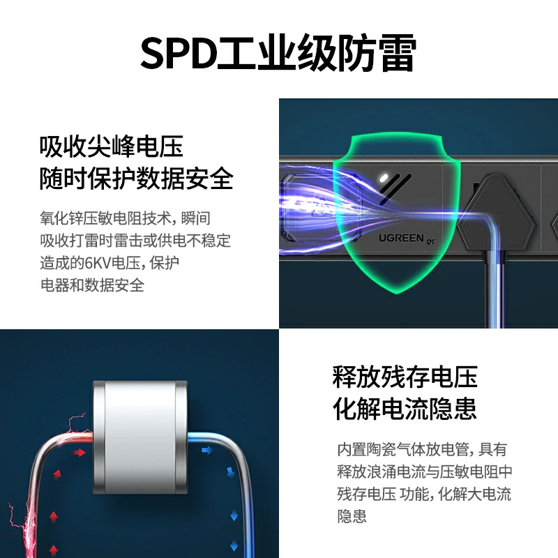 绿联双断pdu机柜排插 防雷版