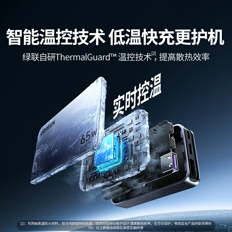 绿联nexode 闪充湃pro 65w三口氮化镓饼干充电器