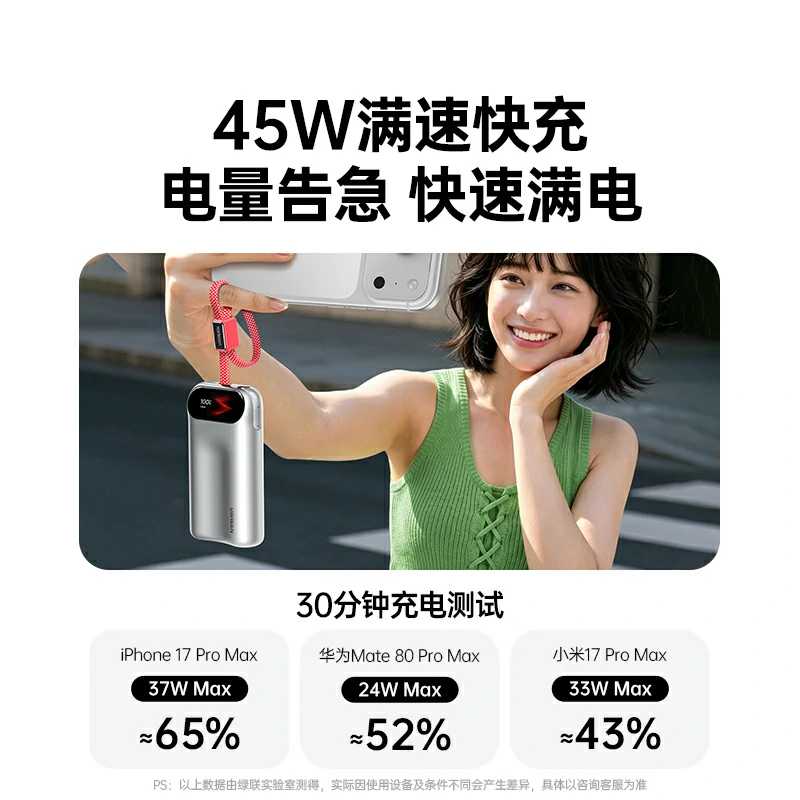 绿联45w快充移动电源 10000mah智趣屏显 易烊千玺同款