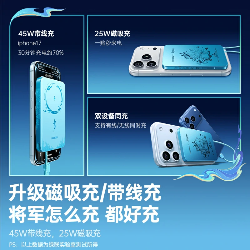 绿联崩坏星穹铁道联名磁吸充电宝 45w快充 10000mah