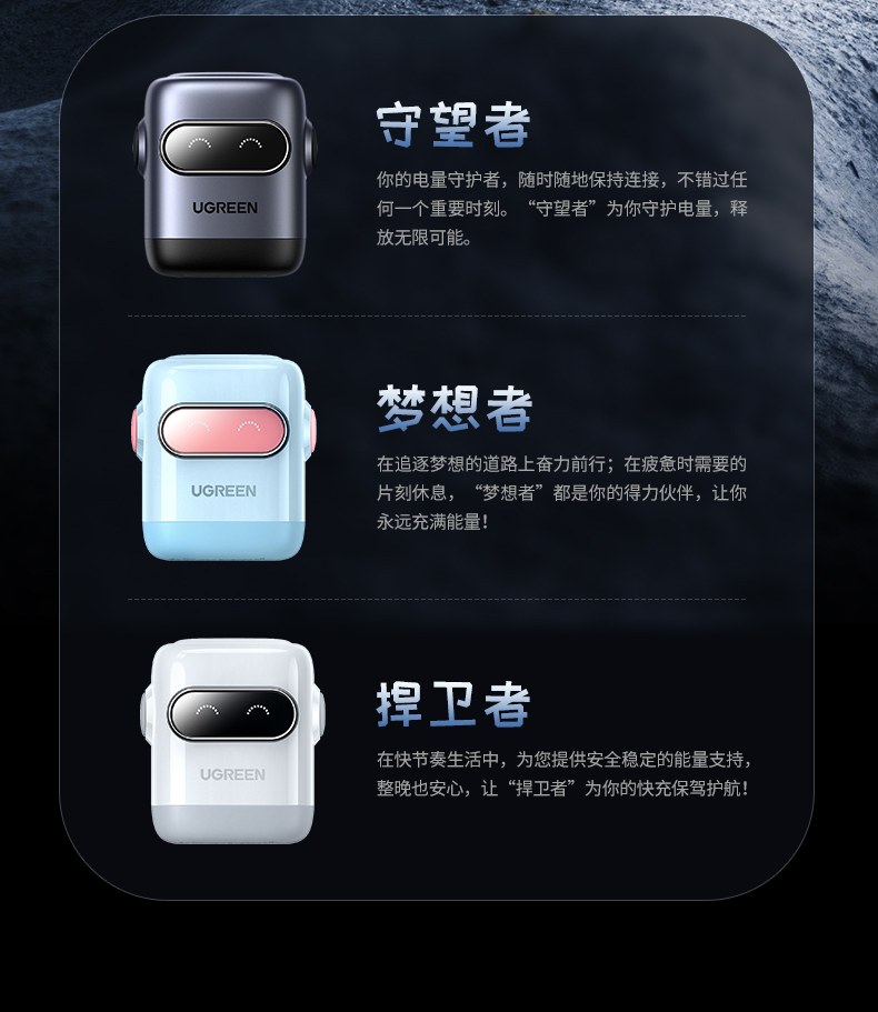 绿联小机器人造型充电器屏显功能展示