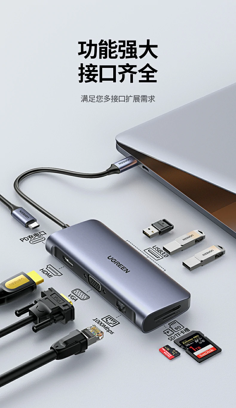 vga 1080p输出 - 兼容旧设备,双屏同显更高效 绿联cm179-40873 vga 1080p输出演示,兼容老式显示器