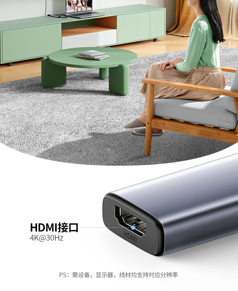 多口齐用高效扩展 - 同时连接多个外设,办公电竞两不误 绿联15495 多口同时使用场景(hdmi pd usb3.0 usb2.0×2)