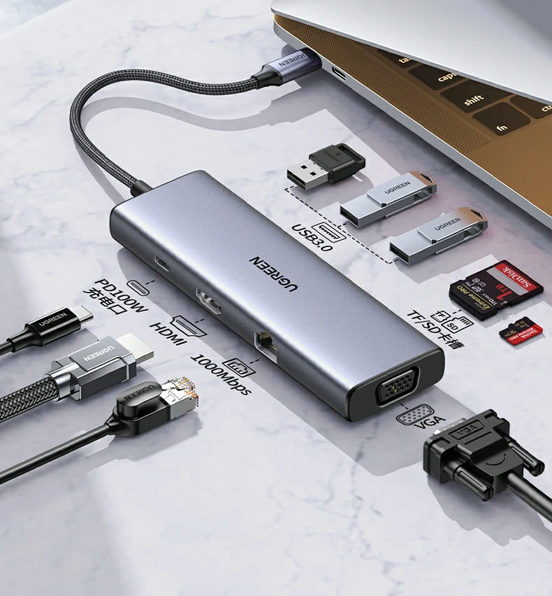 绿联cm498-15600 扩展坞 usb3.0数据接口 绿联cm498-15600 九合一扩展坞 usb3.0高速传输