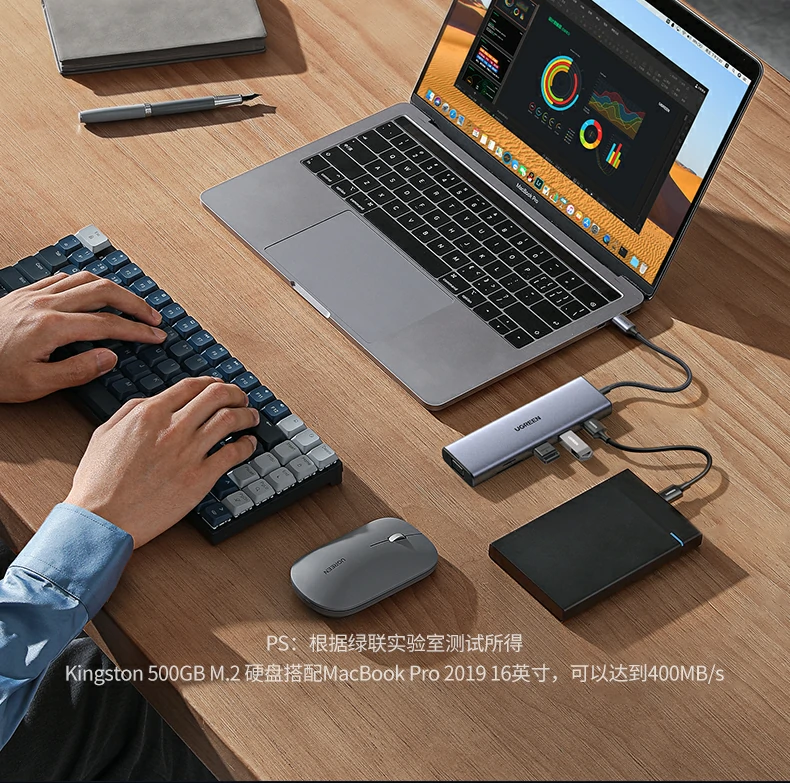 绿联cm498-15600 扩展坞 全接口使用示意 绿联cm498-15600 九合一扩展坞 多设备同时扩展