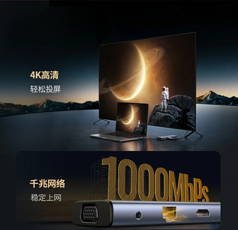 cm498-15601 hdmi vga双屏异显展示 绿联cm498-15601扩展坞hdmi与vga双屏输出示意