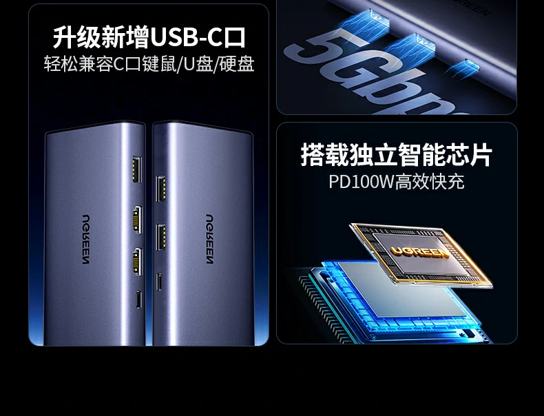 usb3.0 5gbps接口 - 高速数据传输无延迟 绿联cm639 usb3.0接口(5gbps)特写