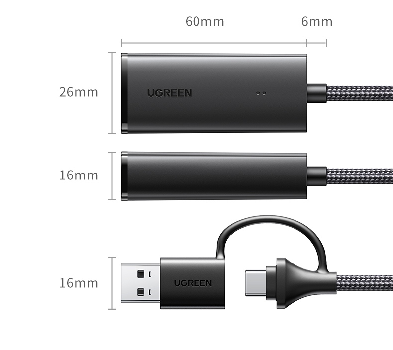 绿联二合一千兆网卡 铝合金材质 耐用抗摔设计