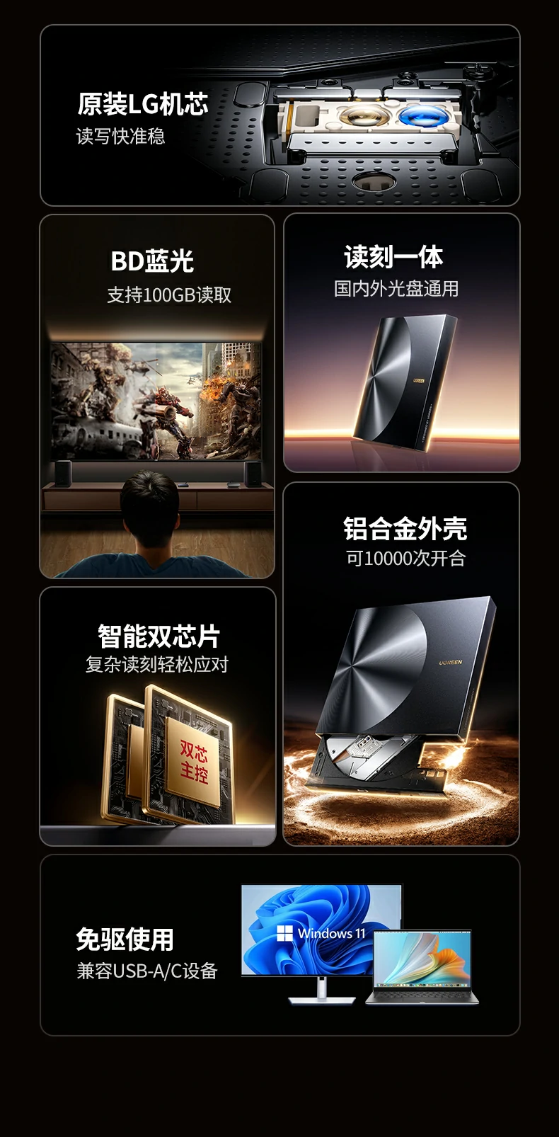 绿联cm780插入标准120mm蓝光bd光盘演示