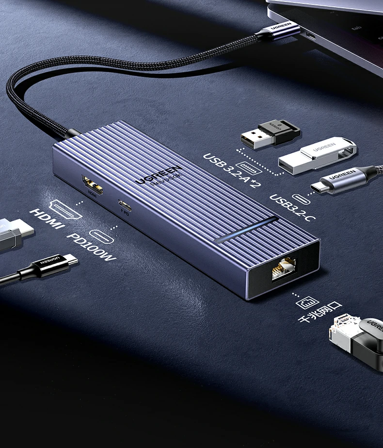 千兆网口 - 稳定低延迟网络连接,适合游戏与视频会议 绿联cm828千兆有线网口特写(1000mbps)